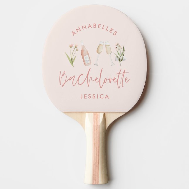 Pink floral modern pink girly bachelorette party ping pong paddle (Front)