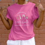 Pink floral modern pink girly bachelorette party T T-Shirt<br><div class="desc">Chic elegant pink girly champagne floral wildflower modern bachelorette party fun summer matching personalised clothing design. Can be customised for the bride,  bridesmaid,  maid of honour,  mother of the bride and groom etc</div>