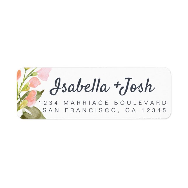Pink Floral Modern Rustic Wedding Return Address (Front)