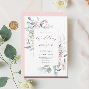 Pink Floral Modern Wedding Invitation