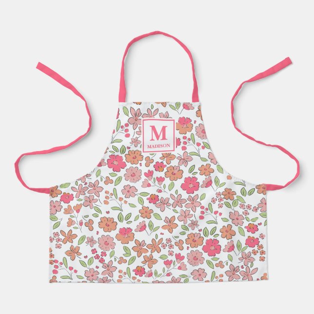 Pink Floral Monogram Apron (Front)