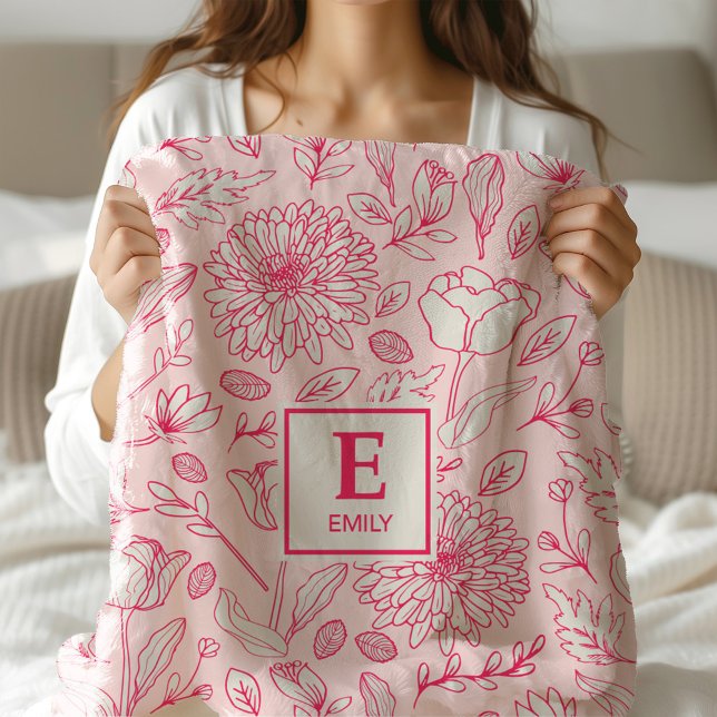 Pink Floral Monogram Custom Blanket for girls (Creator Uploaded)