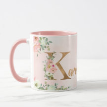 Pink floral monogram K watercolor with Name