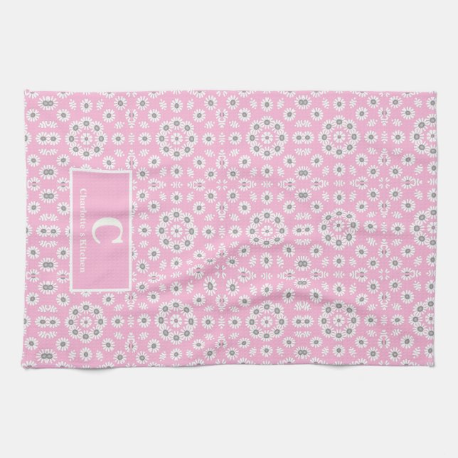 Pink floral Monogram Kitchen Towel (Horizontal)
