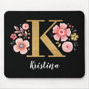 Pink Floral Monogram Mouse Pad