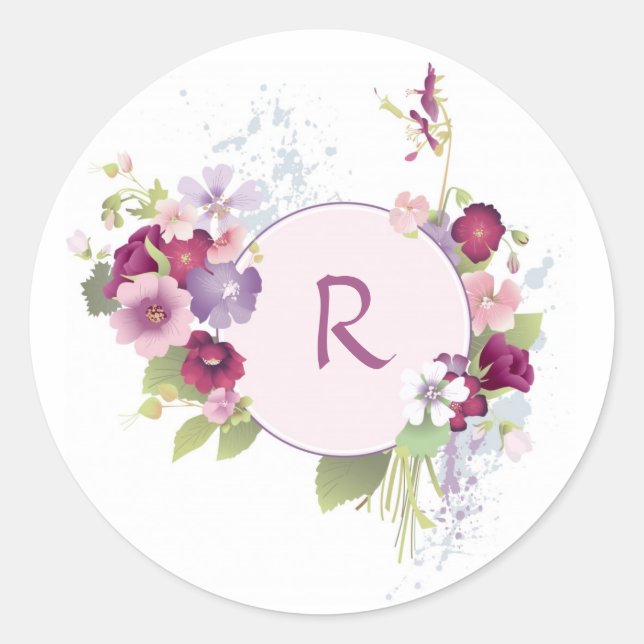 Pink Floral Monogram Sticker (Front)