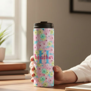 Pink Floral Monogram Thermal Tumbler