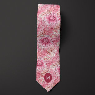 Pink Floral Monogram Tie