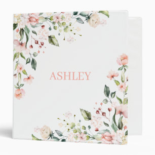 Pink Floral Monogram Watercolor Personalized Name Binder