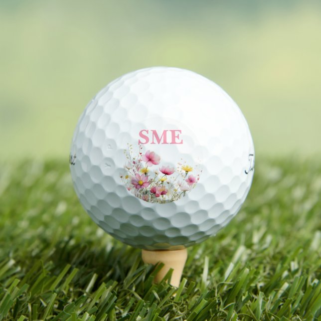 Pink Floral Monogrammed Golf Balls (Insitu Tee)