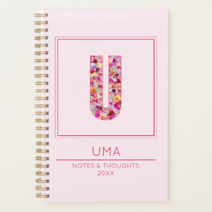 Pink Floral Monogrammed Name Letter U Planner