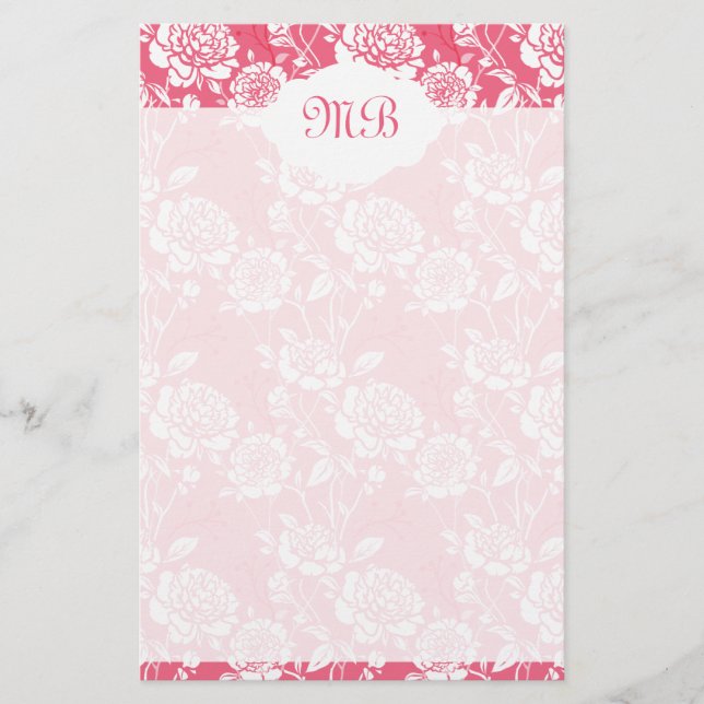 Pink Floral Monogrammed Stationery (Front)