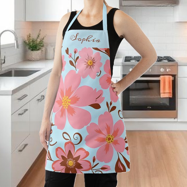 Pink Floral Mood – Pastel Vibes-Retro Flowers Apron (Pink Floral Mood – Pastel Vibes Apron )