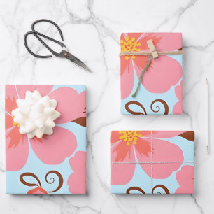 Pink Floral Mood – Pastel Vibes-Retro Flowers Wrapping Paper Sheet