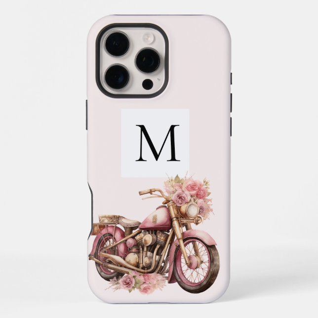 Pink Floral Motorcycle Monogram  iPhone Case (Back)