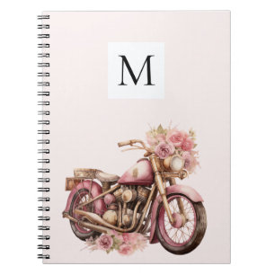Pink Floral Motorcycle Monogram Notebook