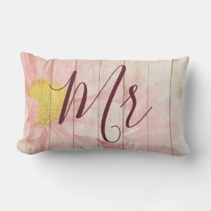 Pink Floral Mr and Mrs Lumbar Pillow