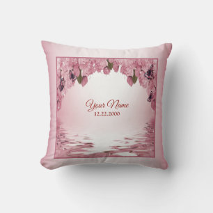 Pink Floral Nature Butterfly Outdoor Wedding Gift Throw Pillow