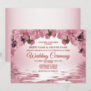 Pink Floral Nature Butterfly Outdoor Wedding Invitation