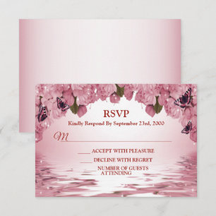 Pink Floral Nature Butterfly Outdoor Wedding Party RSVP Card