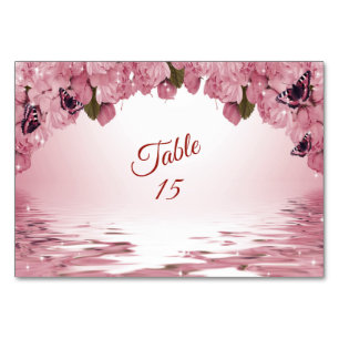 Pink Floral Nature Butterfly Outdoor Wedding Party Table Number