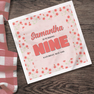 Pink Floral Nineth Birthday Girl Custom Party Napkin