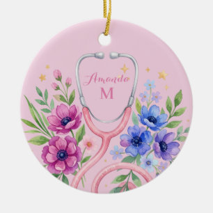 Pink Floral Nurse Graduation Ceramic Ornament