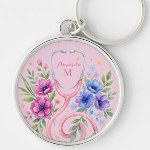 Pink Floral Nurse Graduation Keychain