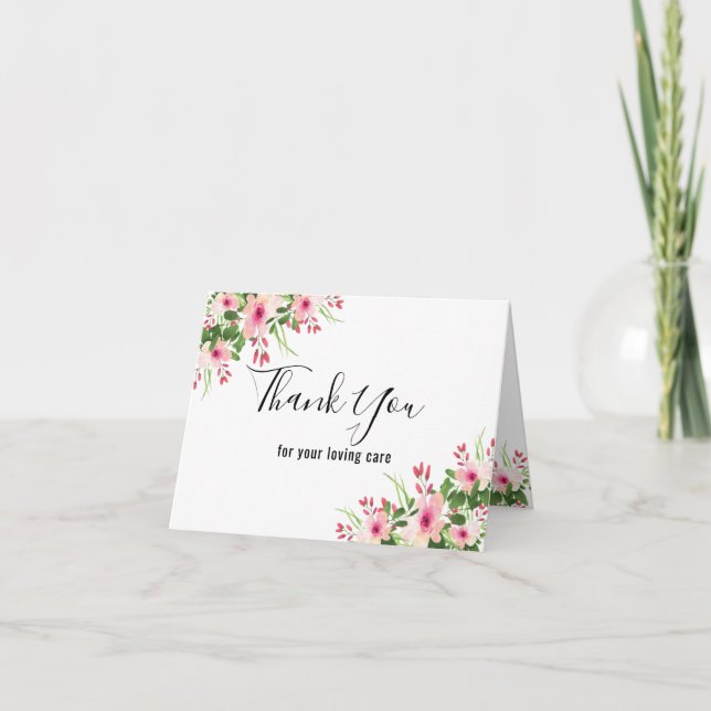 Pink Floral  Nurse Thank You Card (Front)