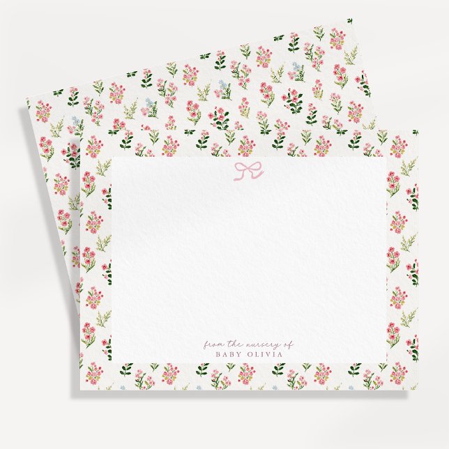Pink Floral Nursery Bow Note Card (Creator Uploaded)