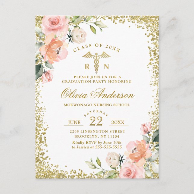 Pink Floral Nursing School Graduation Invitation (Devant)