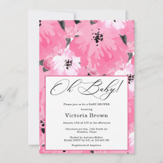 Pink Floral Oh Baby Shower Invitation