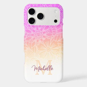 Pink Floral Ombre Personalized Name Monogram