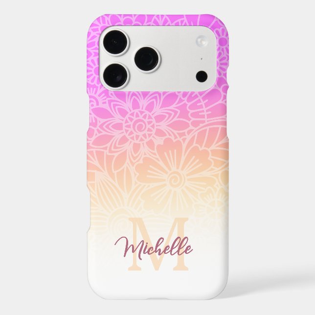 Pink Floral Ombre Personalized Name Monogram (Back)