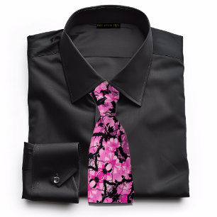 Pink Floral on Black Tie