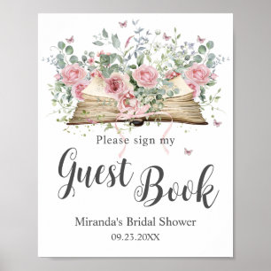 Pink Floral Opened Book Chapter Bridal Guest Book