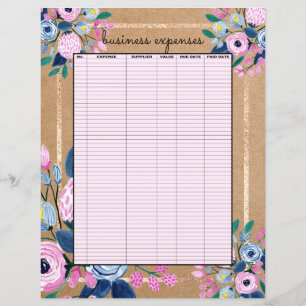Pink Floral Or Kraft Papier papier Dépenses d'entr