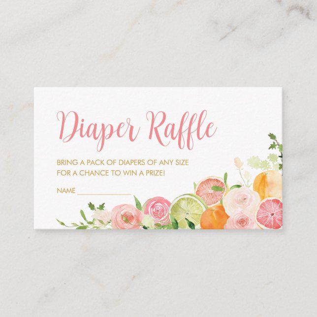Pink Floral Orange Citrus Diaper Raffle Enclosure Card (Front)