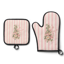 Pink Floral Oven Mitt & Pot Holder Set