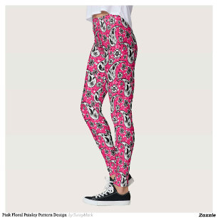 Pink Floral Paisley Pattern Design  Leggings