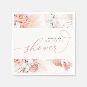 Pink Floral Pampas Grass Any Shower Napkins
