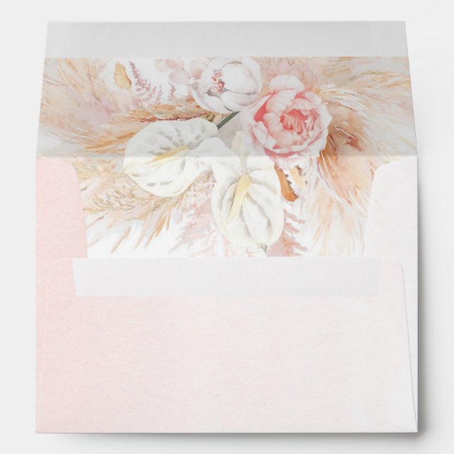 Pink Floral Pampas Grass Elegant Boho Envelope (Back (Bottom))