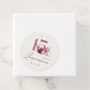 Pink Floral Pampas Grass Quinceanera 15th Birthday Favour Tags