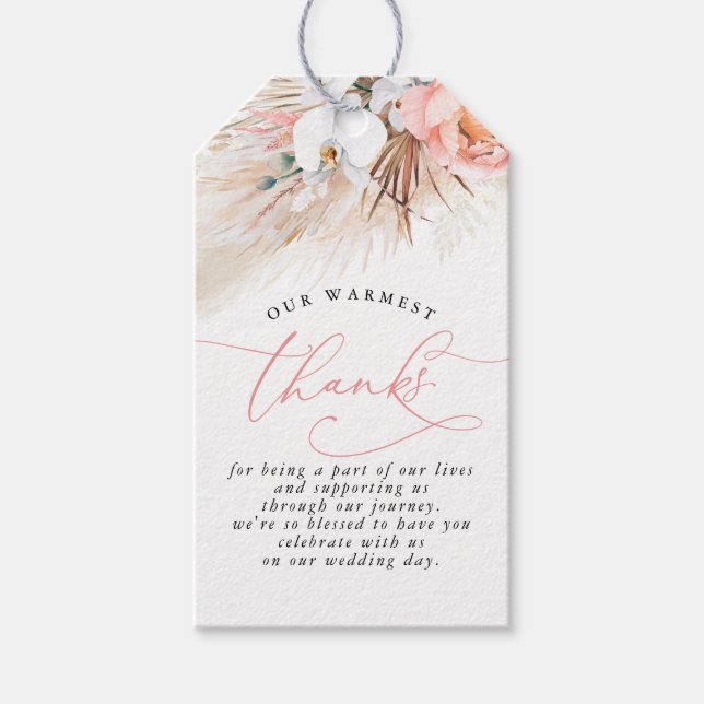 Pink Floral Pampas Grass Wedding Gift Tags (Front)