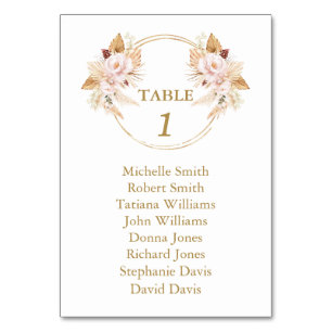 Pink Floral Pampas Grass Wedding Seating Chart  Table Number