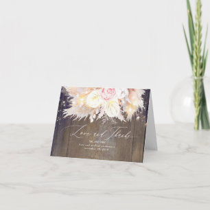 Pink Floral Pampas Grass Wedding Thank You Card