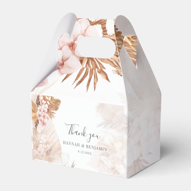 Pink Floral Pampas Grass Wedding Thank You Favor Box (Front Side)