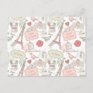 pink Floral Paris Eiffel Tower Postcard