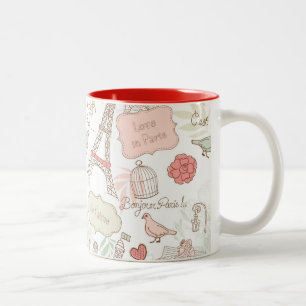 pink Floral Paris Eiffel Tower Two-Tone Coffee Mug