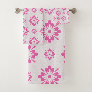 Pink floral pattern bath towel set